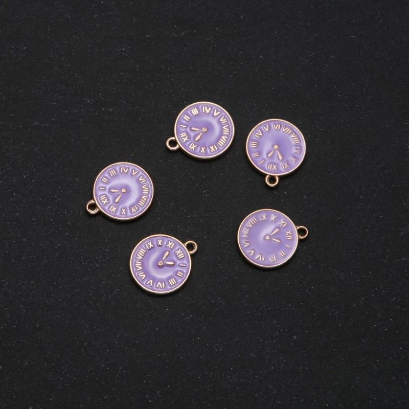 Findings Clock Pendant lilac enamel 14x17mm pack of 5