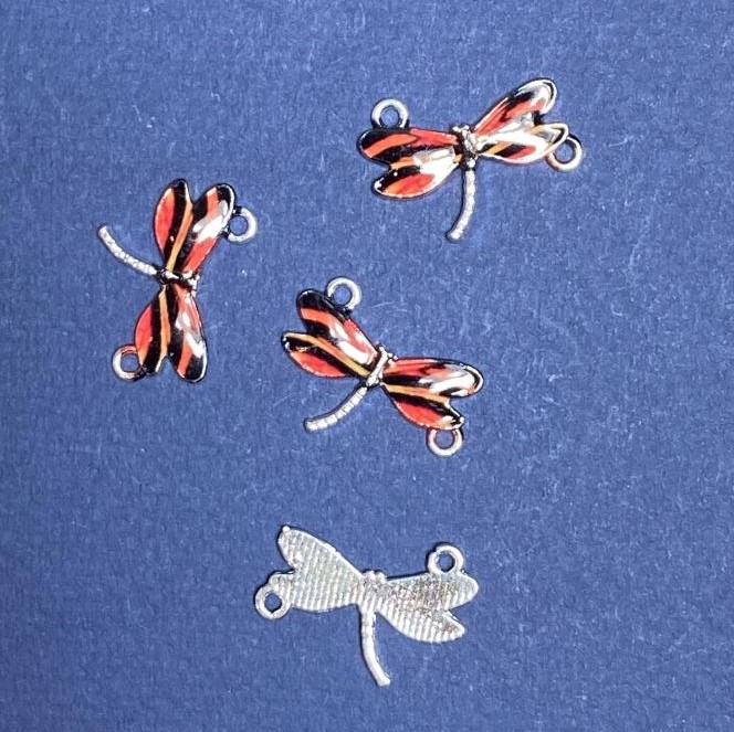 Findings Dragonfly Connector black and red enamel 22x16mm pack of 4