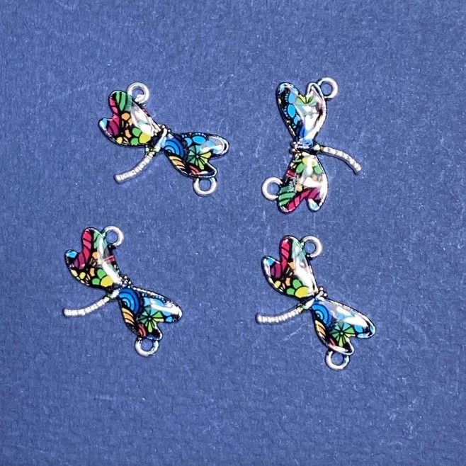 Findings Dragonfly Connector coloured print enamel 22x16mm pack of 4