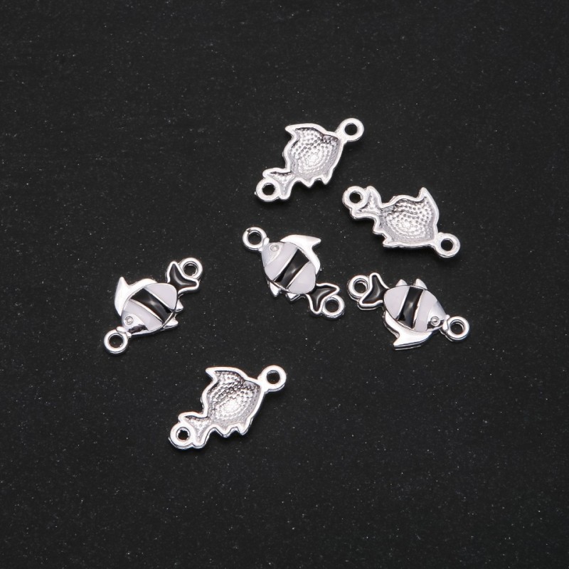 Findings Fish Connector black enamel 22x13mm pack of 6 grey metal