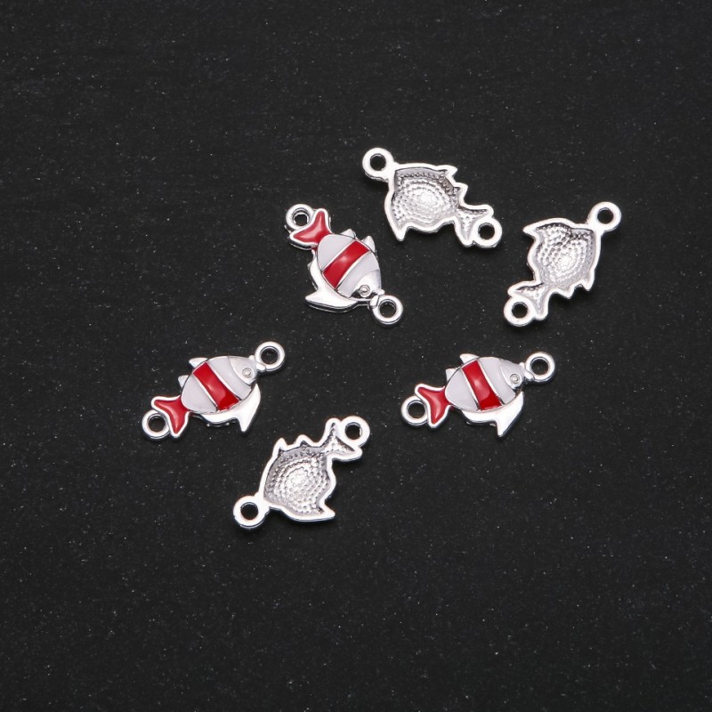 Findings Fish Connector Red Enamel 22x13mm, Pack of 6 pcs, Grey Metal