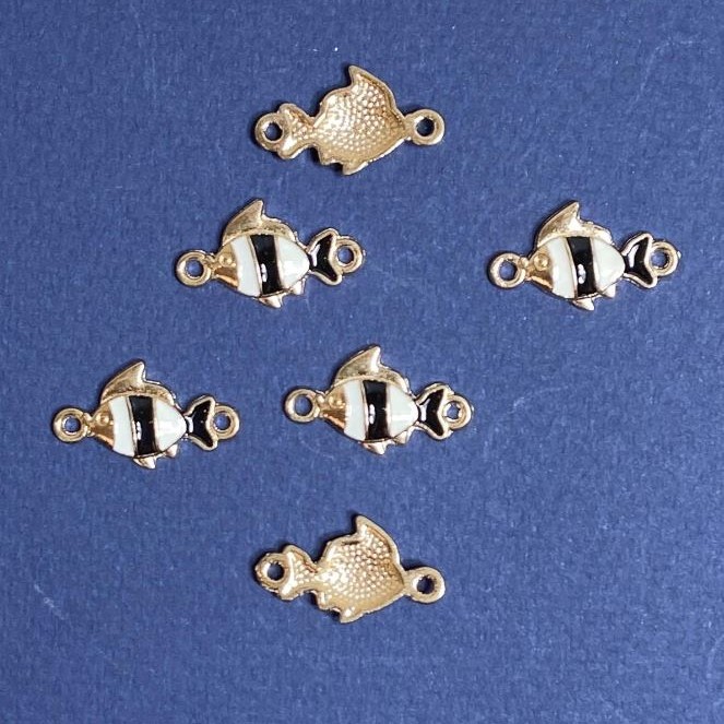 Findings Fish Connector Black Enamel 22x13mm, Pack of 6 pcs, Yellow Metal