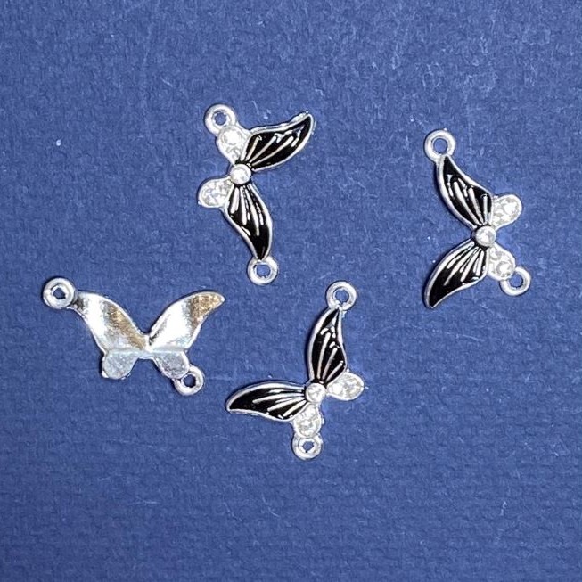 Findings Butterfly Connector Black Enamel 24x12mm, Pack of 4 pcs