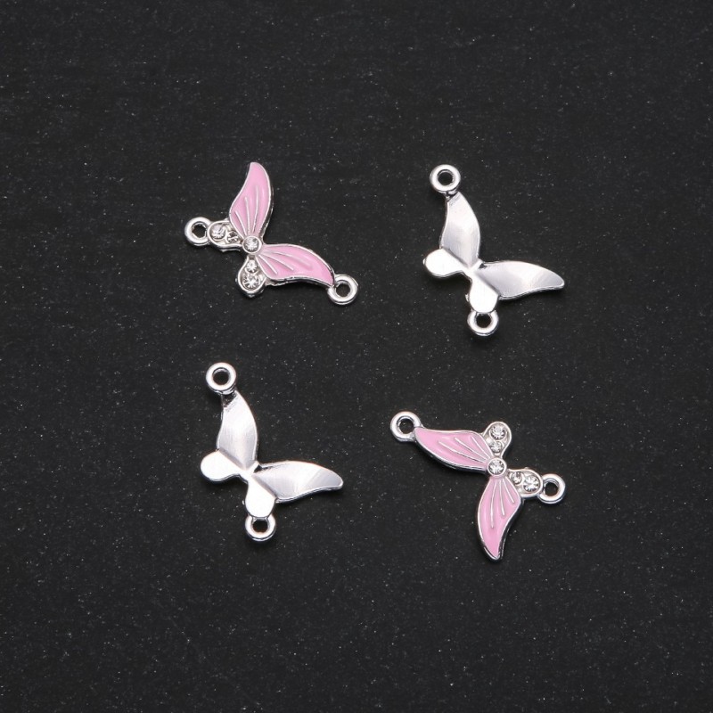Findings Butterfly Connector Pink Enamel 24x12mm, Pack of 4 pcs