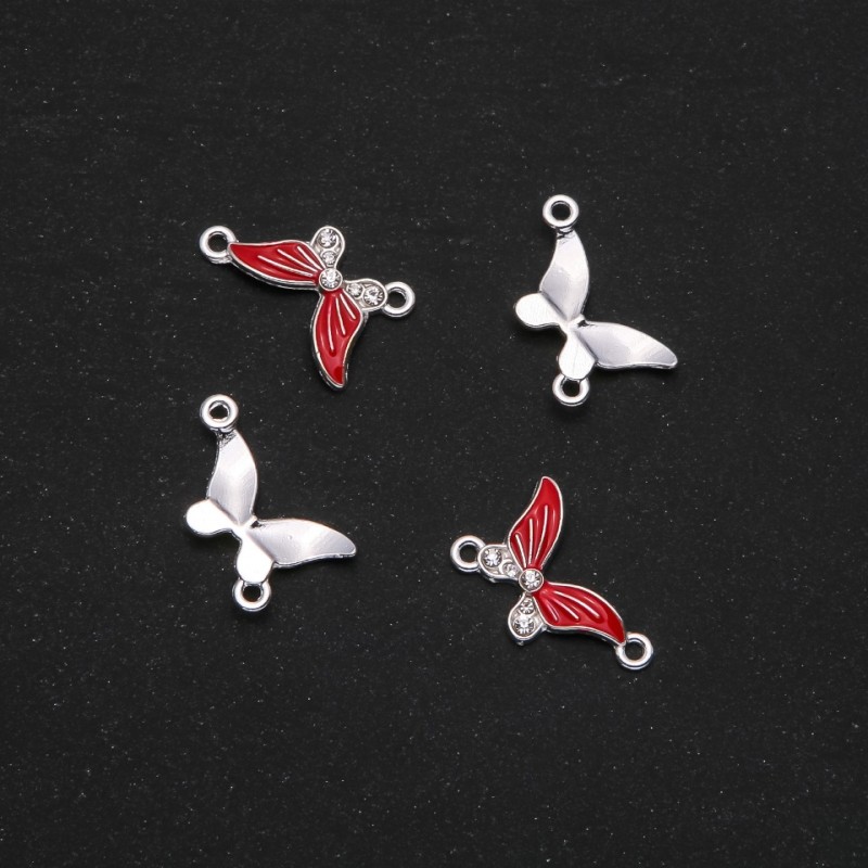 Findings Butterfly Connector Red Enamel 24x12mm, Pack of 4 pcs