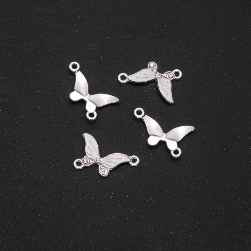 Findings Butterfly Connector White Enamel 24x12mm, Pack of 4 pcs