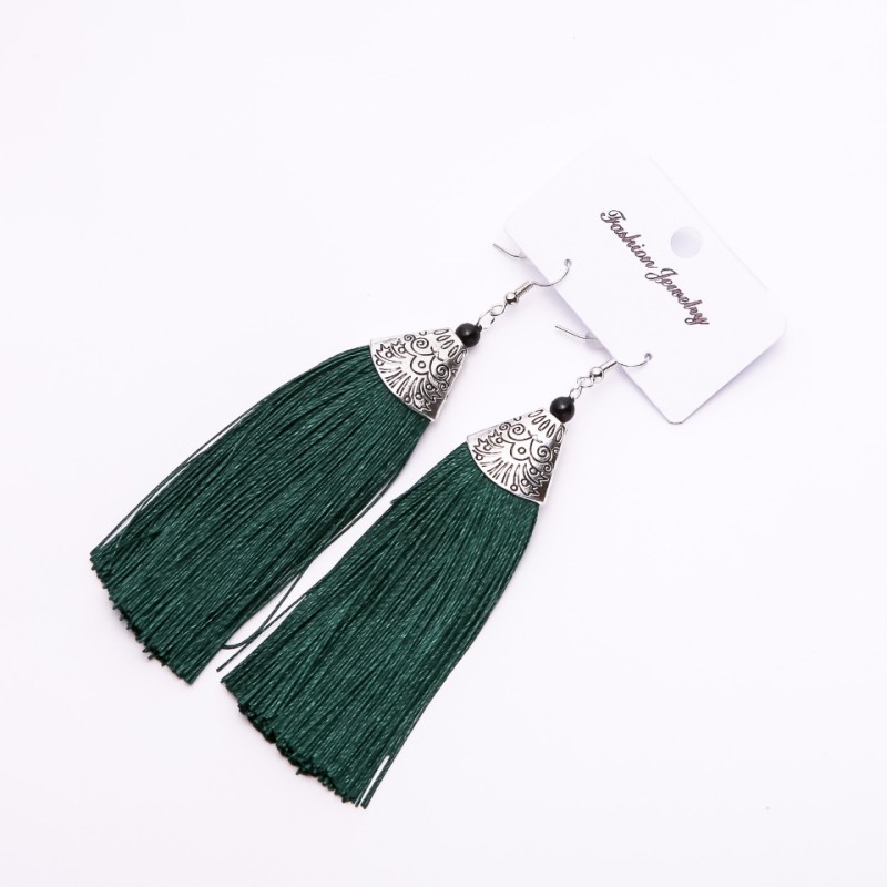 Tassel Earrings "Almina" dark green, length 10 cm