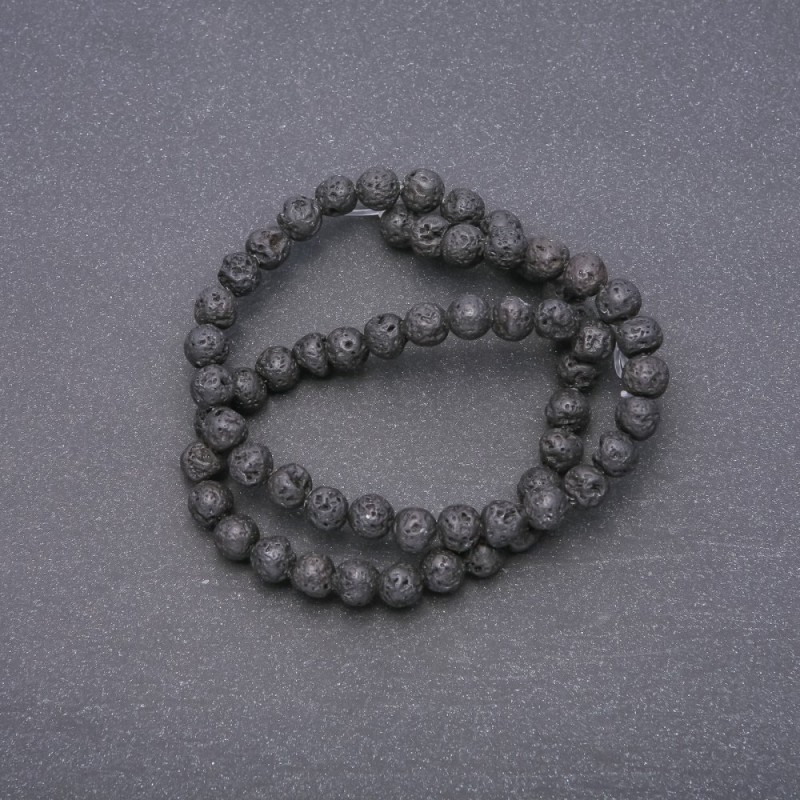 Beads Natural Lava Stone on Strand, Diameter 6mm +/-, Length 40cm
