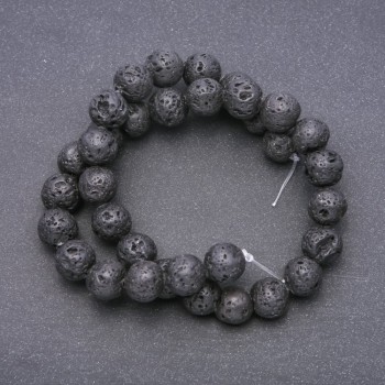 Natural Lava Stone Beads on a String, diameter 12mm +/-, length 37cm