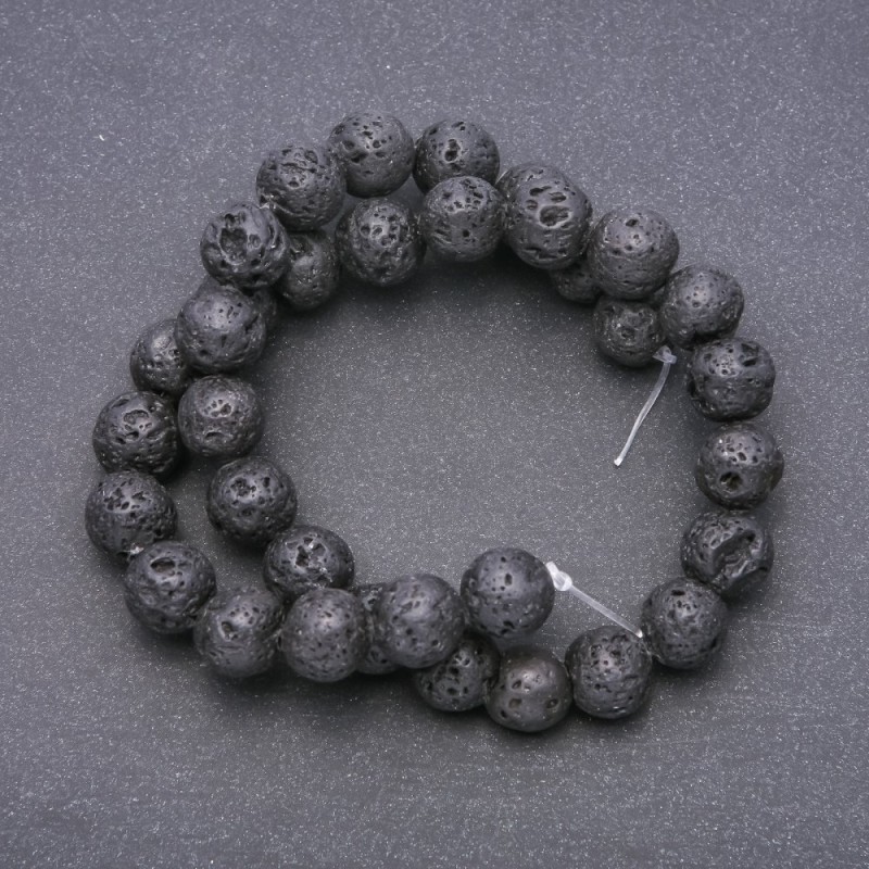 Natural Lava Stone Beads on a String, diameter 12mm +/-, length 37cm