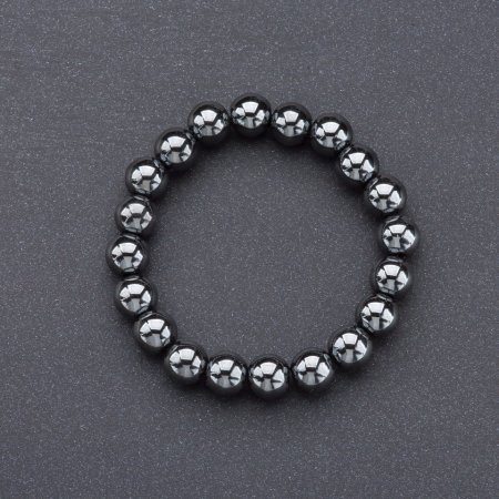 Hematite Smooth Bead Bracelet on Elastic, 8mm Diameter