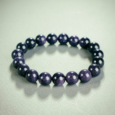 Natural Stone Bracelet, Aventurine "Blue Sand Cairo Night", Smooth Round Beads on Elastic, diameter 12mm