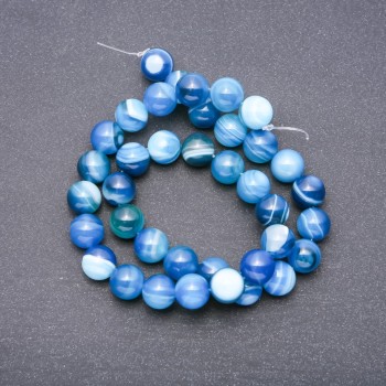 Beads Sky Blue Agate Smooth Round, Diameter 10mm +/- Strand, Length 37cm