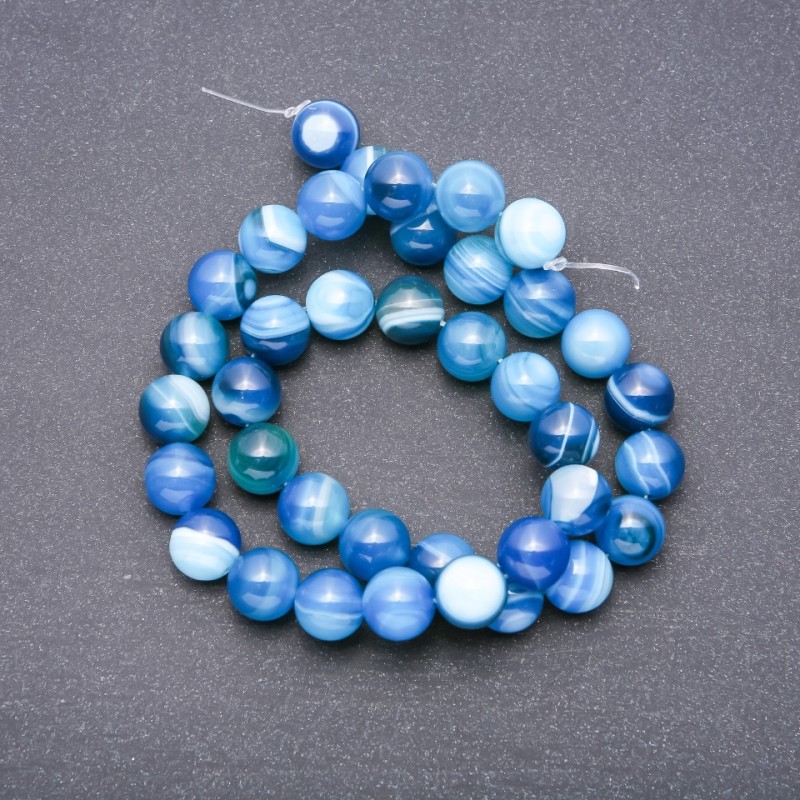 Beads Sky Blue Agate Smooth Round, Diameter 10mm +/- Strand, Length 37cm