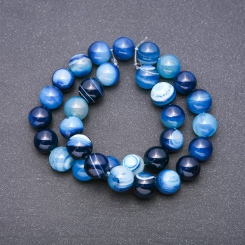 Beads on Strand Natural Stone Blue Eye Agate Smooth Round, Diameter 12mm +/-, Length 37cm +