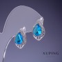Xuping Earrings with Blue Crystals 17x12mm Rhodium