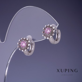 Xuping Earrings Flower with Pink Inlays 11x10mm Rhodium
