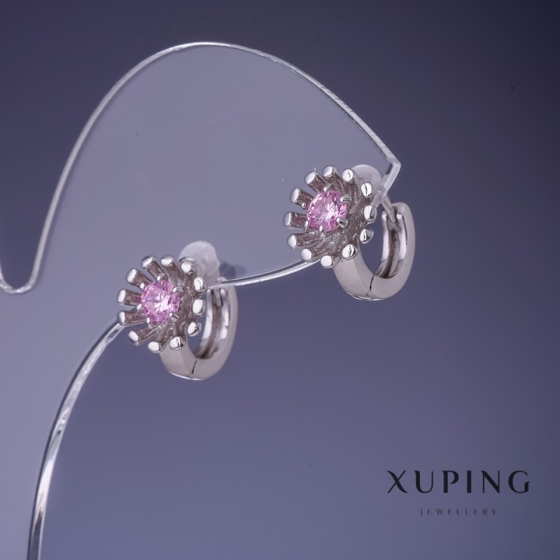 Xuping Earrings Flower with Pink Inlays 11x10mm Rhodium