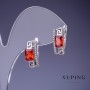 Xuping Earrings with Red Crystals 8x15mm Rhodium Plated
