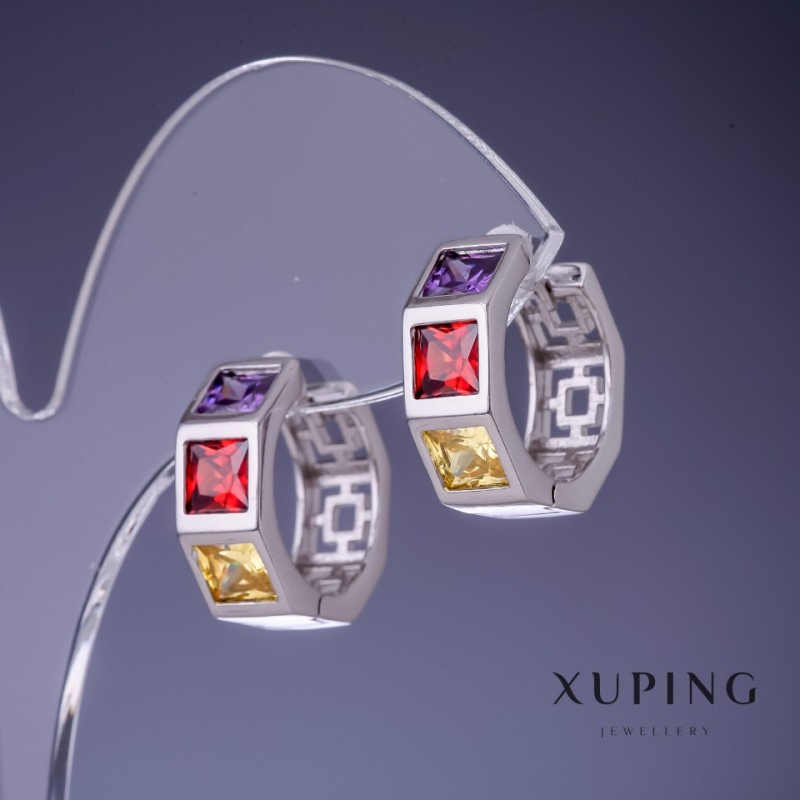 Earrings Xuping Colourful Crystals 18x7mm Ruthenium