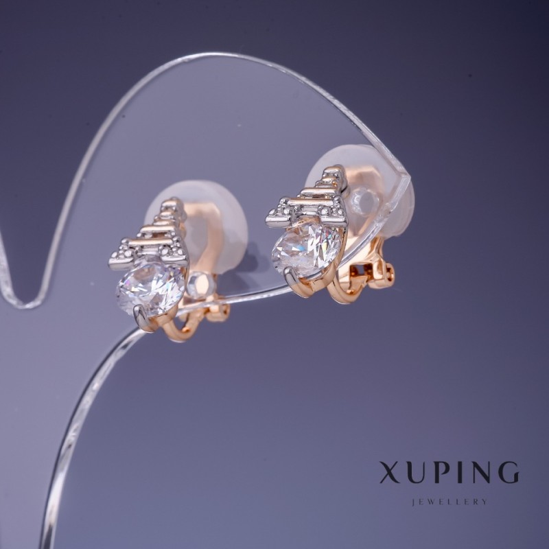 Xuping "Eiffel Tower" Earrings with White Crystals 8x14mm "18K Gold Plating"