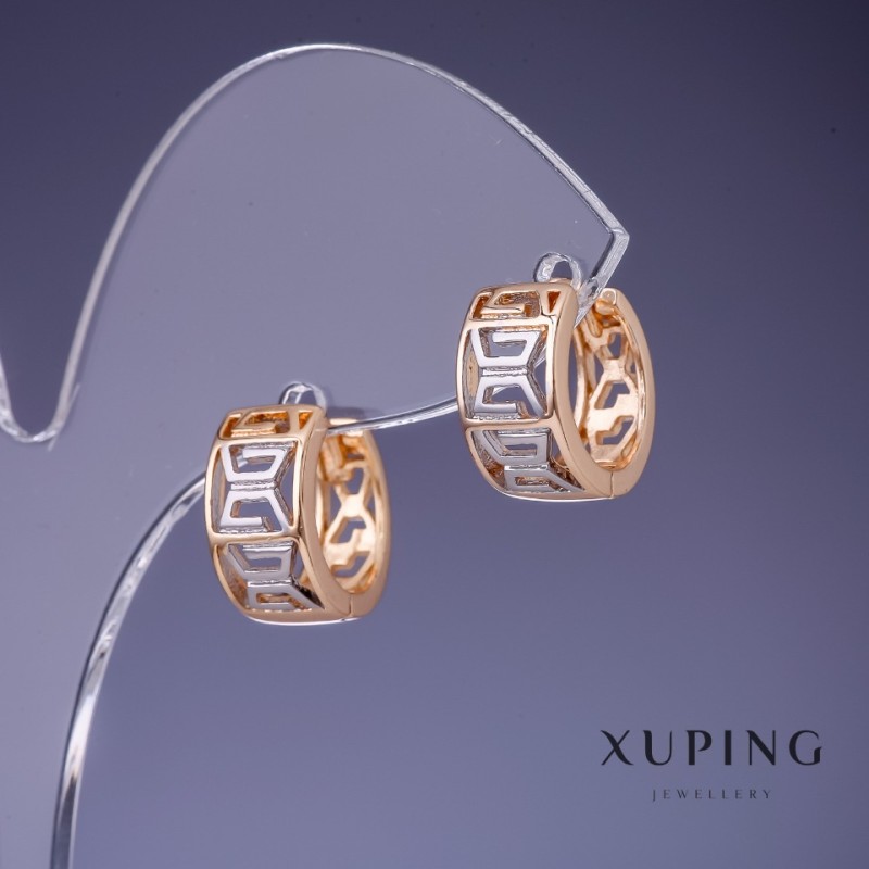 Earrings Xuping Greek Pattern 13x7mm "18K Gold Plated", Rhodium