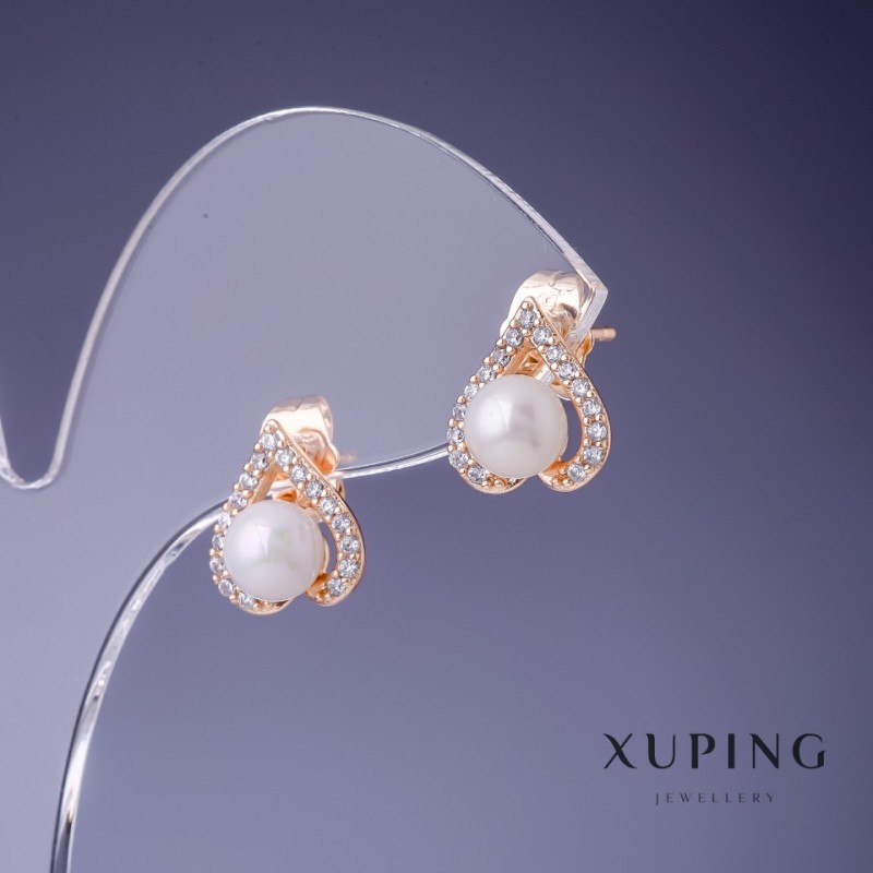 Earrings Xuping Hearts 12x12mm Mallorca Pearl "18K Gold"