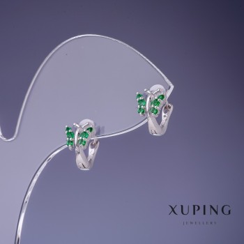 Earrings Xuping Butterflies with green rhinestones 10x7mm, rhodium