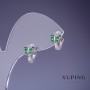 Earrings Xuping Butterflies with green rhinestones 10x7mm, rhodium
