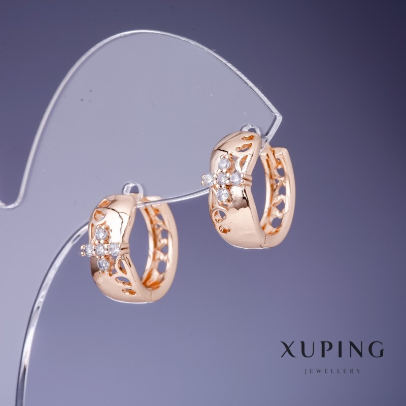 Xuping Earrings 6×15mm "18K Gold Plated" with White Crystals