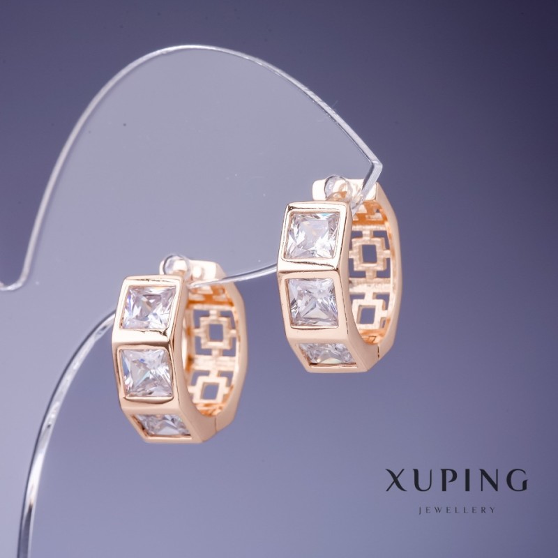 Xuping Earrings with White Crystals 17x7mm "18K Gold"