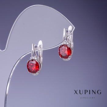 Earrings Xuping with red crystals 16x8mm rhodium plating