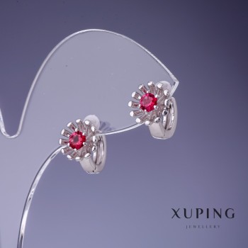 Xuping Earrings 'Flower' with Raspberry Crystals 12x9mm Rhodium