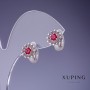 Xuping Earrings 'Flower' with Raspberry Crystals 12x9mm Rhodium