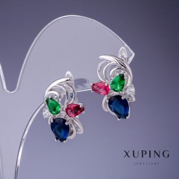 Xuping Earrings with Multicoloured Crystals 20×14mm Rodium
