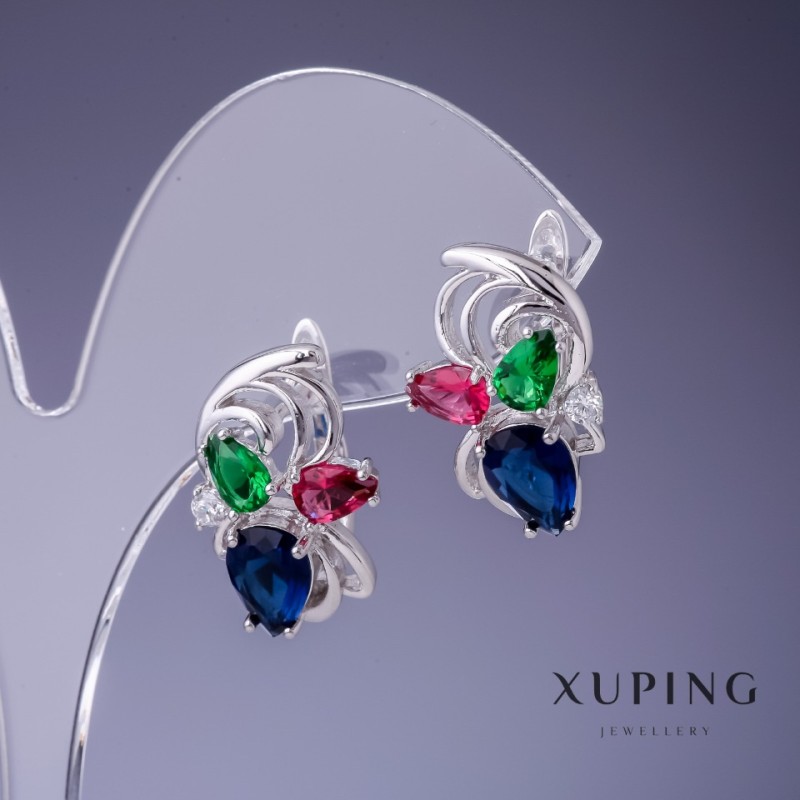 Xuping Earrings with Multicoloured Crystals 20×14mm Rodium