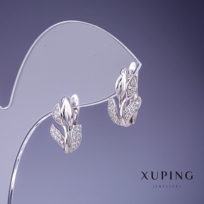 Xuping Earrings Leaves 14x10mm Rhodium