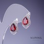 Xuping Earrings with Red Crystals 17x12mm in Rhodium