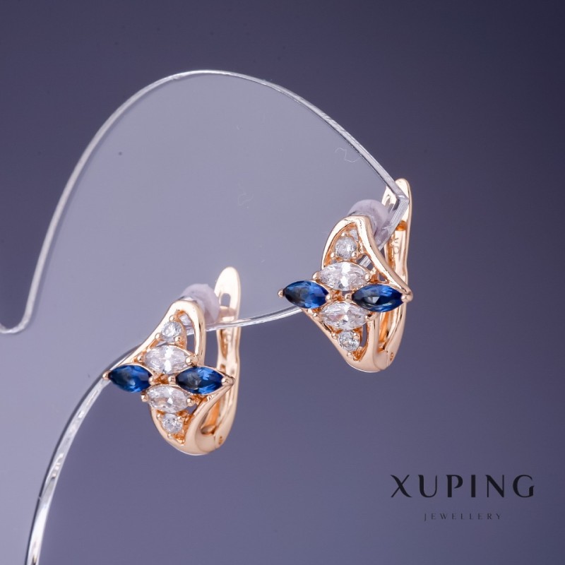 Xuping Earrings with white and blue stones 14x13mm "18K Gold"