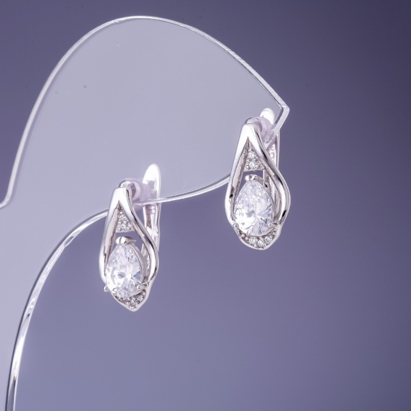 Xuping Earrings with White Zirconia 16x9mm Rhodium