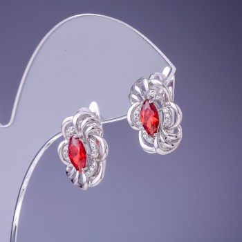 Xuping Earrings with Red Cubic Zirconia Ruby 17x12 mm Rhodium