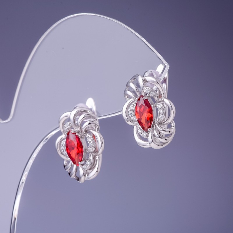 Xuping Earrings with Red Cubic Zirconia Ruby 17x12 mm Rhodium