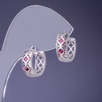 Xuping Earrings with Pink Cubic Zirconia 14×6mm Rhodium