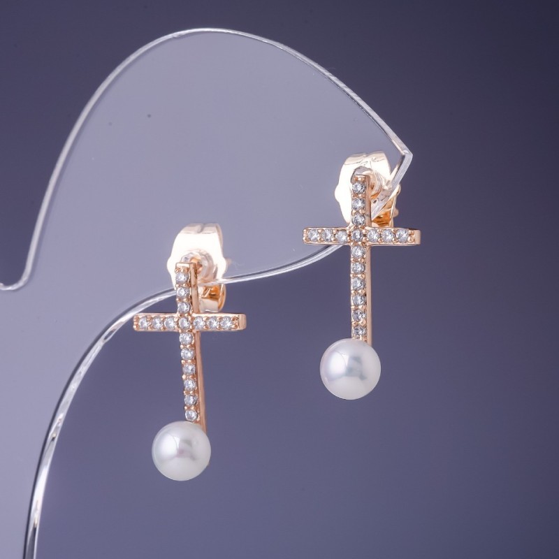 Xuping Crosses with Majorka Pearls Earrings 18K Gold Plating 20x12 mm