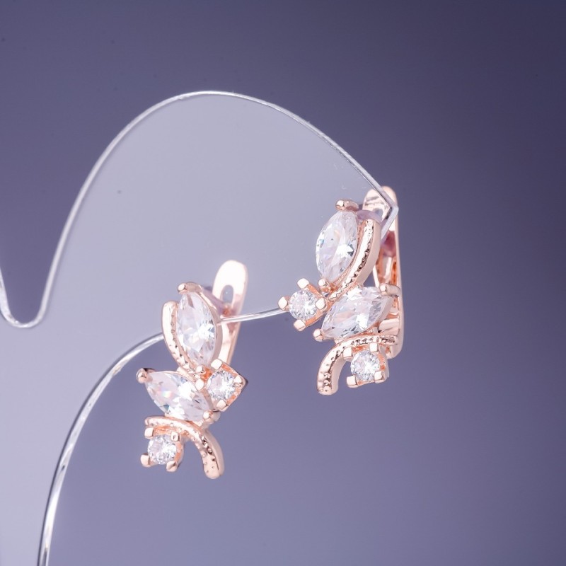 Earrings with White Crystals 19×12mm in Gold-toned Metal