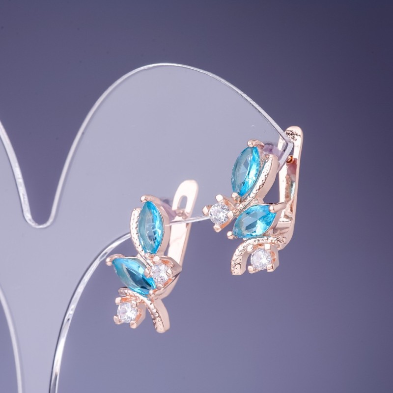 Earrings with blue crystals 19x12mm Gold-tone metal