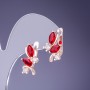 Earrings with red crystals 19×12 mm in golden metal