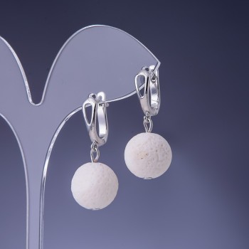 White Sponge Coral Earrings Elegant, Diameter 14mm