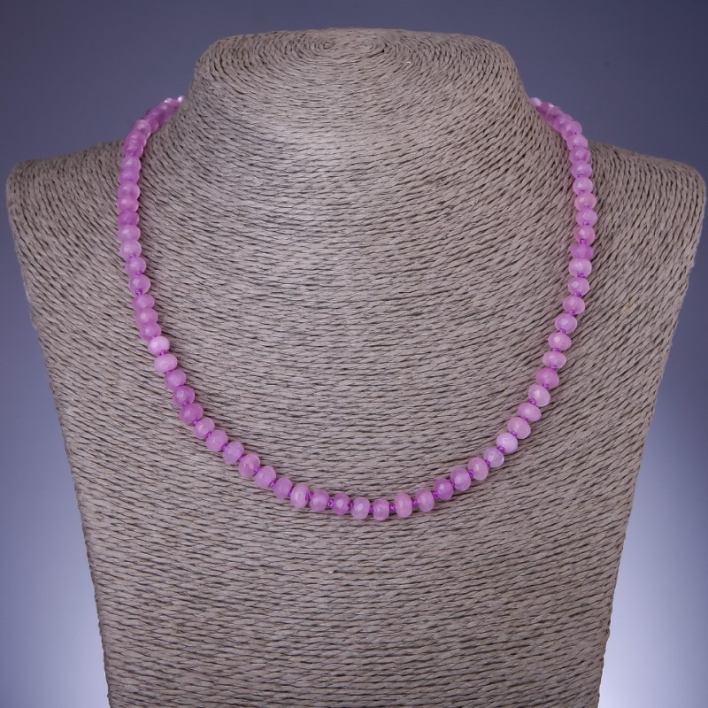 Natural Stone Necklace "Rosy Quartz" (loose) faceted rondelle, 6x4 mm, length 45 cm