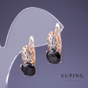 Earrings Xuping Black Zircon 18×9mm "18K Gold"
